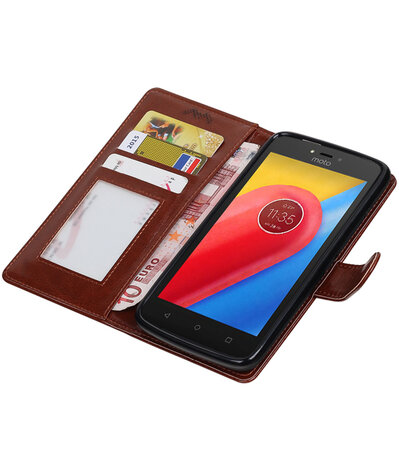 Bruin Portemonnee booktype hoesje Motorola Moto C