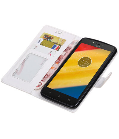 Wit Portemonnee booktype hoesje Motorola Moto C Plus