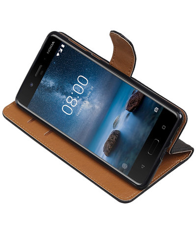 Nokia 7 Echt Leer Leder booktype hoesje Zwart