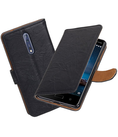 Nokia 7 Echt Leer Leder booktype hoesje Zwart