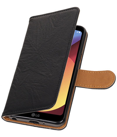 LG Q8 Echt Leer Leder booktype hoesje Zwart