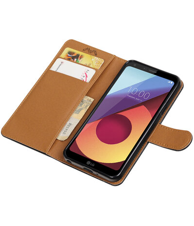 LG Q8 Echt Leer Leder booktype hoesje Zwart