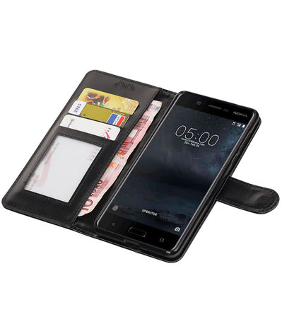 Zwart Portemonnee booktype Hoesje voor Nokia 5
