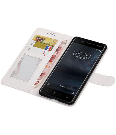 Wit Portemonnee booktype Hoesje voor Nokia 5