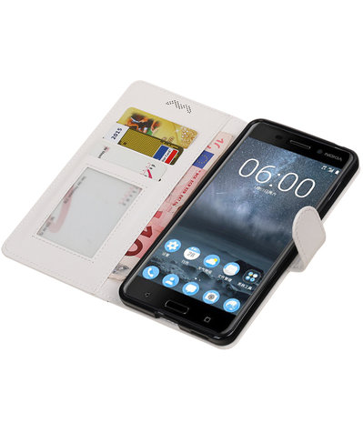 Wit Portemonnee booktype Hoesje voor Nokia 6