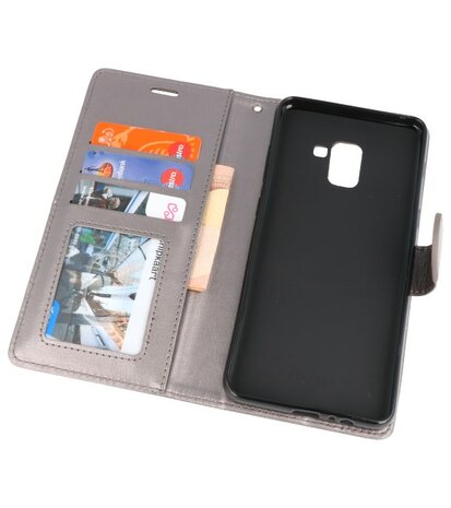 Grijs Wallet Case Hoesje voor Samsung Galaxy A8 Plus 2018