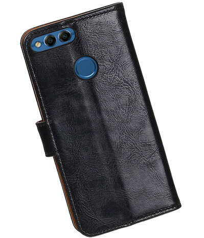 Zwart Pull-Up Wallet Case Hoesje voor Huawei P Smart