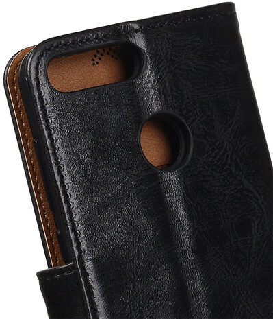 Zwart Pull-Up Wallet Case Hoesje voor Huawei P Smart