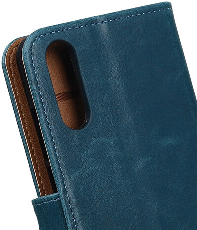 Blauw Pull-Up Wallet Case Hoesje voor Huawei P20