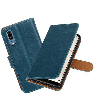 Blauw Pull-Up Wallet Case Hoesje voor Huawei P20