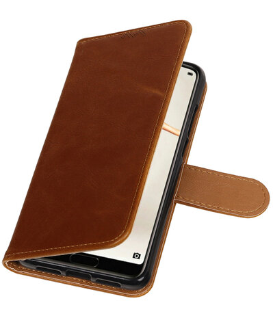 Bruin Pull-Up Wallet Case Hoesje voor Huawei P20