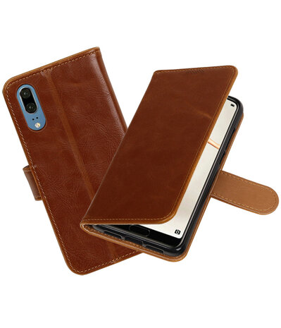 Bruin Pull-Up Wallet Case Hoesje voor Huawei P20