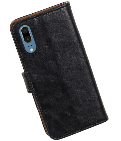 Zwart Pull-Up Wallet Case Hoesje voor Huawei P20