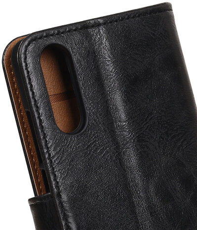 Zwart Pull-Up Wallet Case Hoesje voor Huawei P20