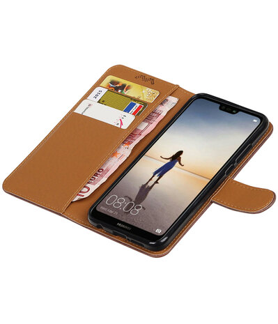 Mocca Pull-Up Wallet Case Hoesje voor Huawei P20 Lite