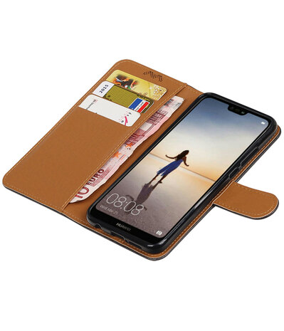 Zwart Pull-Up Wallet Case Hoesje voor Huawei P20 Lite