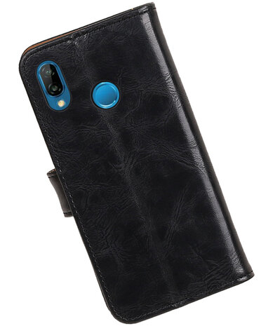 Zwart Pull-Up Wallet Case Hoesje voor Huawei P20 Lite