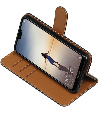 Zwart Pull-Up Wallet Case Hoesje voor Huawei P20 Lite