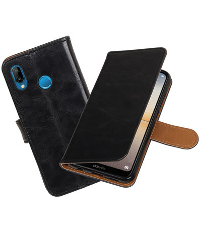 Zwart Pull-Up Wallet Case Hoesje voor Huawei P20 Lite