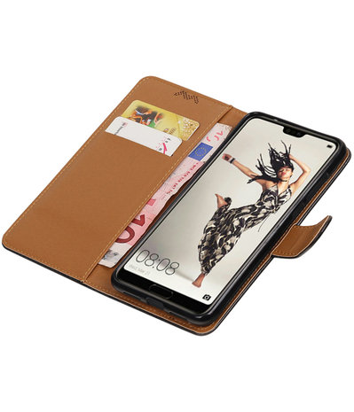 Zwart Pull-Up Wallet Case Hoesje voor Huawei P20 Pro