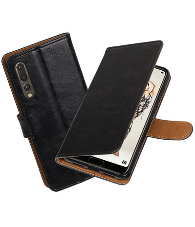 Zwart Pull-Up Wallet Case Hoesje voor Huawei P20 Pro