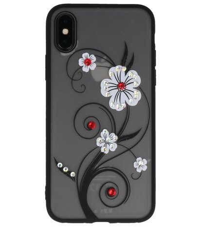 Wit Lelie TPU backcase cover Hoesje met Diamant voor Apple iPhone X