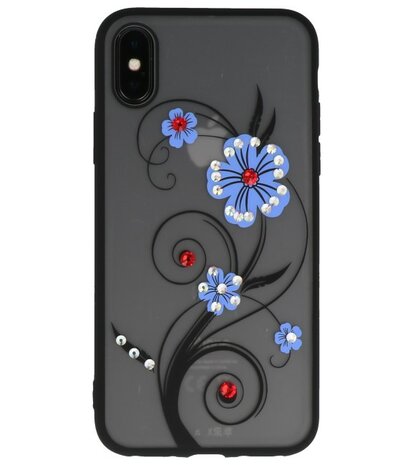 Blauw Lelie TPU backcase cover Hoesje met Diamant voor Apple iPhone X