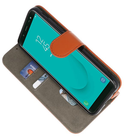 Bruin booktype wallet case Hoesje voor Samsung Galaxy J6 2018