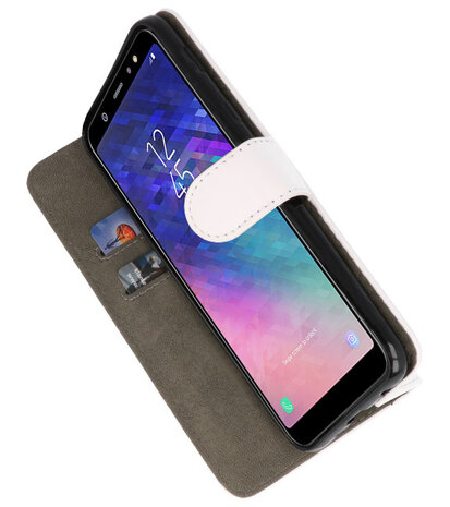 Wit booktype wallet case Hoesje voor Samsung Galaxy A6 Plus 2018