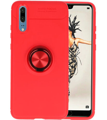 Rood Zacht TPU met Ringhouder hoesje voor Huawei P20