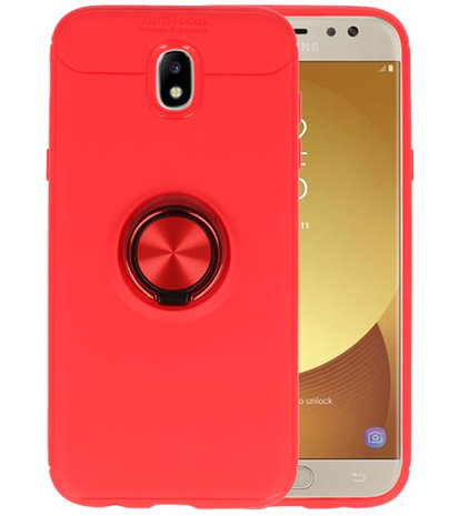 Rood Zacht TPU met Ringhouder hoesje voor Samsung Galaxy J5 2017