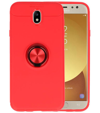 Rood Zacht TPU met Ringhouder hoesje voor Samsung Galaxy J7 2017 / Pro