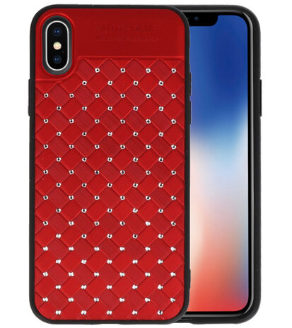 Rood Diamand Geweven hard case hoesje voorApple iPhone X