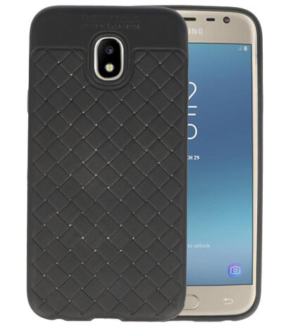 Zwart Geweven hard case hoesje voor Samsung Galaxy J3 2017