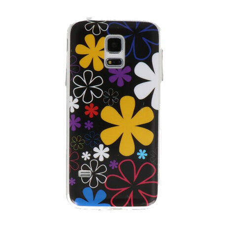 Zwart Bloem TPU case cover hoesje voor Samsung Galaxy S5 Mini