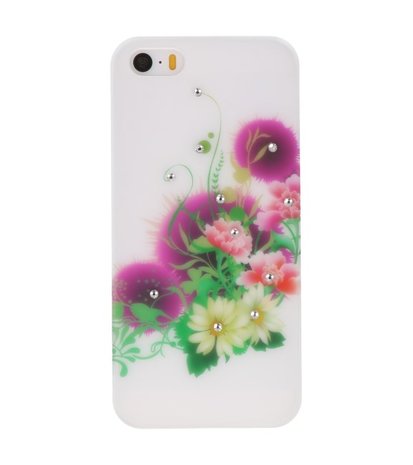 Wit Roze Bloem Hard case cover hoesje voor Apple iPhone 5/5s/SE