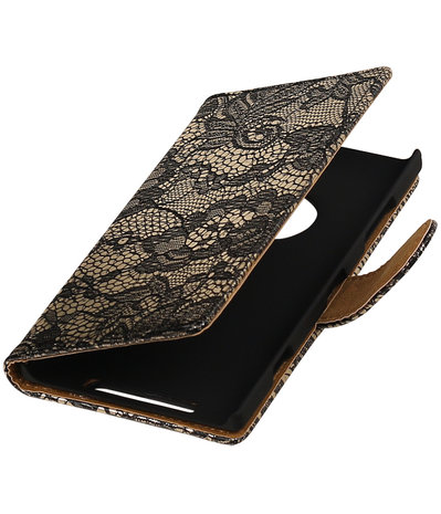 Zwart Lace Boosktyle Wallet Hoesje voor Nokia Lumia 830