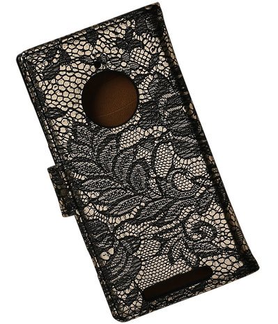 Zwart Lace Boosktyle Wallet Hoesje voor Nokia Lumia 830