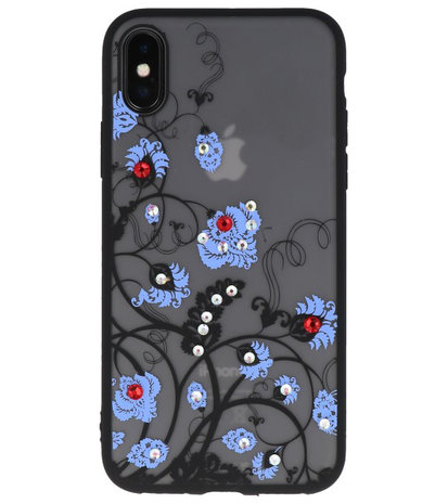 Blauw Diamant Bloemen Back Cover Hoesje voor iPhone X