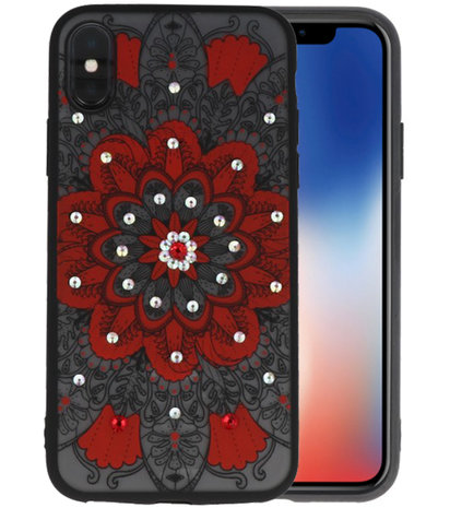 Rood Diamant Mandala Back Cover Hoesje voor iPhone X