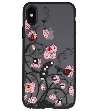 Licht Roze Diamant Bloemen Back Cover Hoesje voor iPhone X