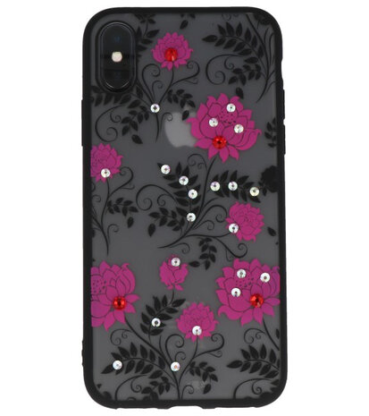 Roze Diamant Lotus Back Cover Hoesje voor iPhone X