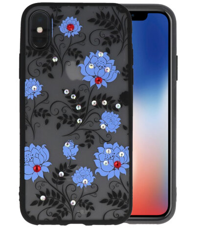 Blauw Diamant Lotus Back Cover Hoesje voor iPhone X