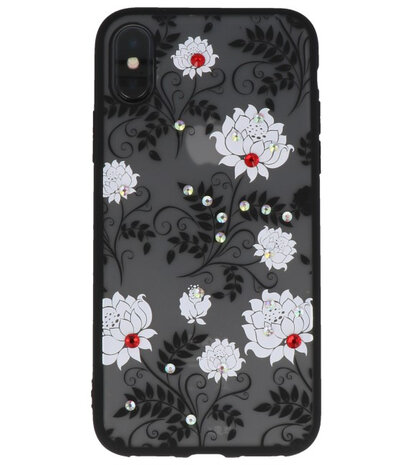 Wit Diamant Lotus Back Cover Hoesje voor iPhone X