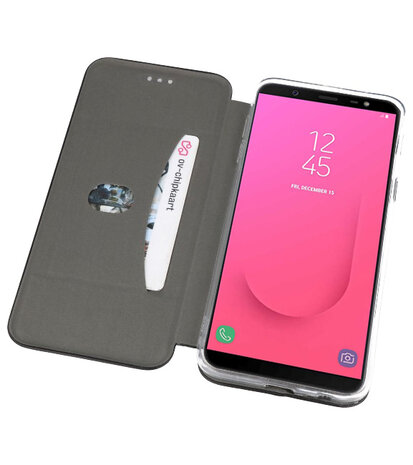 Zwart Premium Folio leder look booktype hoesje voor Samsung Galaxy J8 2018