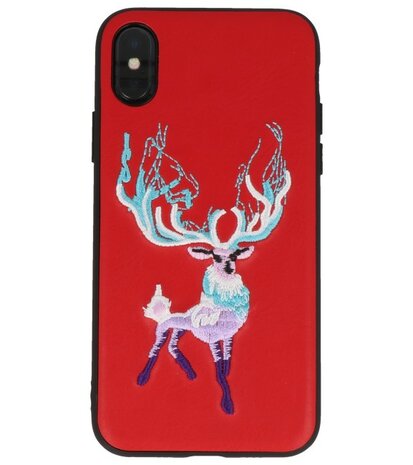 Rood Borduurwerk Hert TPU Back Cover Hoesje voor iPhone X