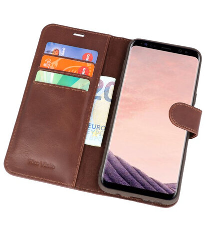 Mocca Rico Vitello Echt Leren Bookstyle Wallet Hoesje voor Samsung Galaxy S8 Plus