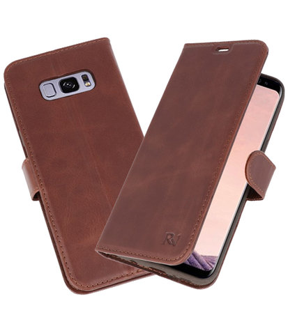 Mocca Rico Vitello Echt Leren Bookstyle Wallet Hoesje voor Samsung Galaxy S8 Plus