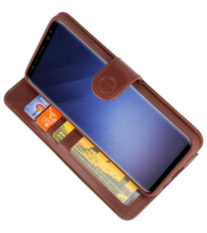Mocca Rico Vitello Echt Leren Bookstyle Wallet Hoesje voor Samsung Galaxy S9 Plus