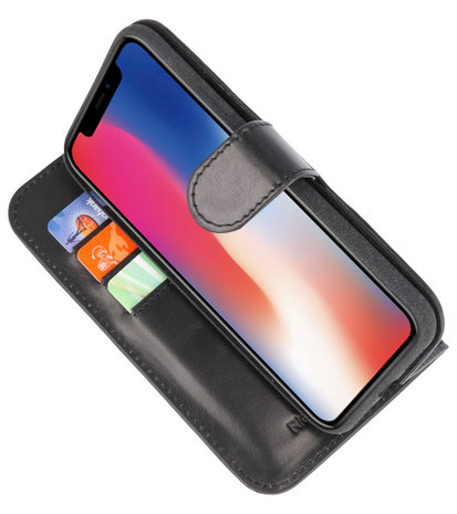 Zwart Rico Vitello Echt Leren Bookstyle Wallet Hoesje voor iPhone X